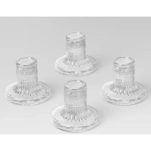 Brand New Clear Taper Candle Holders Set of 4 - Picture 1 of 2